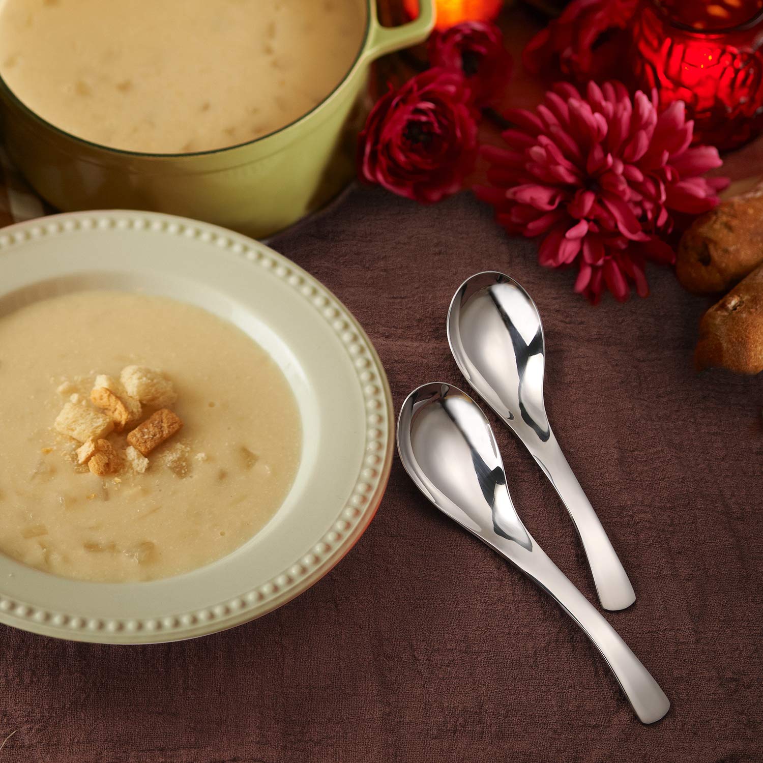 Hiware Thick Heavy-Weight Soup Spoons, High Grade Stainless Steel Soup Spoons, Table Spoons, Set Of 6